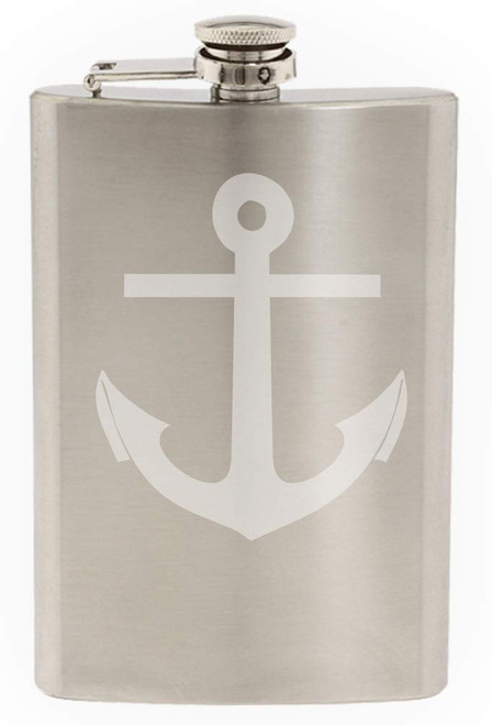 Nautical Anchor 8 OZ Hand-made Etched Stainless Steel Hip Flask with Funnel
