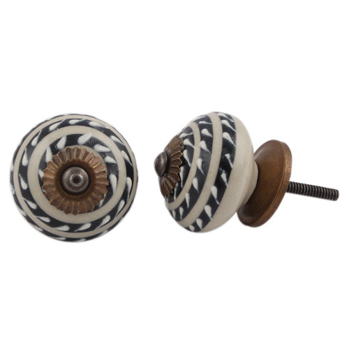 Indian Shelf 4 Pack Dresser Knobs|Stripe Fancy Drawer Pulls & Knobs|Black Furniture Pulls|Ceramic Decorative Knobs|Decorative Knobs for Cabinets & Drawers|Kids Knobs for Dresser Drawers