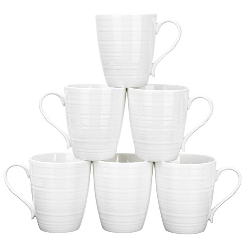 Vidalenta Coffee Mugs Set of 6, 12 oz Ceramic Coffee Cups White Coffee Mugs Latte Mugs, Tea Cups Drinking Cups for Cocoa or Hot Chocolate, Microwave & Dishwasher Safe