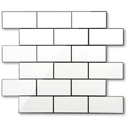 STICKGOO 10 Sheets Peel and Stick Backsplash, Aluminium Composite 3D Wall Panel, Faux Ceramic Look Subway Tile, Polished White Stick on Kitchen Backsplash
