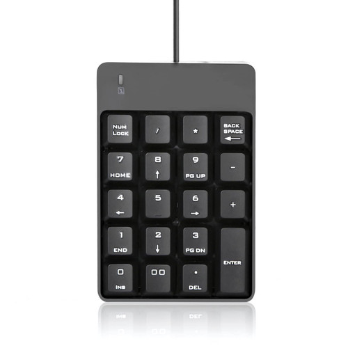 Wired Number Pad, USB Numeric Keypad 19 Key Number Keypad Keyboard for Laptop PC Computer Notebook, Big Print Letters - Black