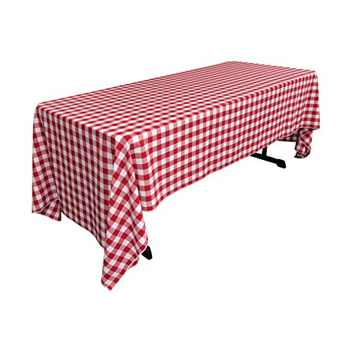 LA Linen Polyester Gingham Checkered Rectangular Tablecloth, 60" x 144", White/Red