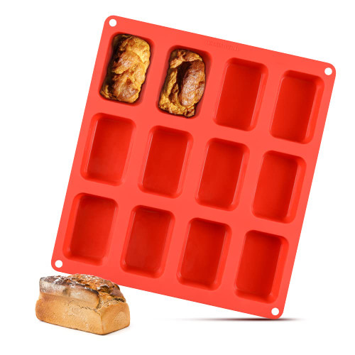 CAKETIME Silicone Mini Loaf pan, Mini Bread Pan Brownie Pan, 12 Cavities Nonstick Food Grade for Baking Mini Bread, Brownie, Cornbread, Cheesecake & Chocolate (1 Pack)