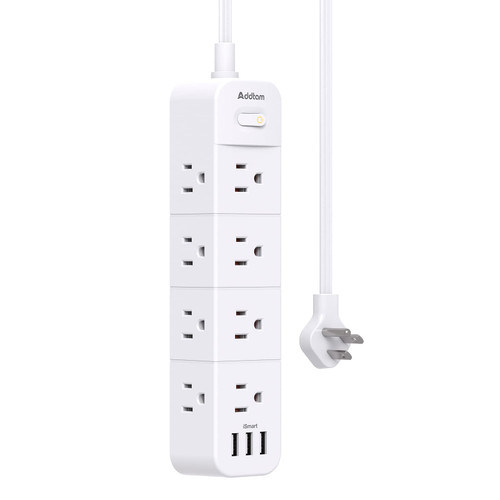 Ultra Thin Flat Plug Extension Cord - Power Strip Surge Protector, 12 Outlets with 3 USB Ports, Outlet Extender Strip with 5Ft, Wall Mount for Dorm Home Office, ETL Listed
