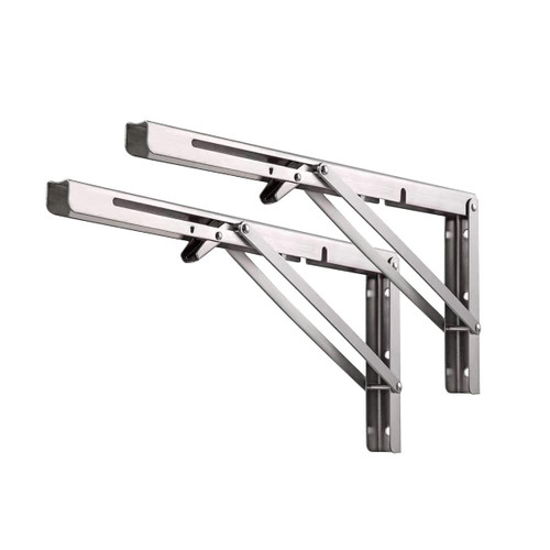 MINGT Folding Shelf Brackets - Heavy Duty Metal Collapsible Shelf Bracket for Bench Table, Shelf Hinge Wall Mounted Space Saving DIY Bracket (8-Inch, 2 pcs)