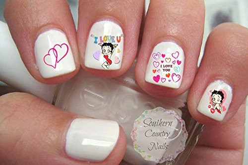 Betty Boop Hearts I Love You Nail Art Decals