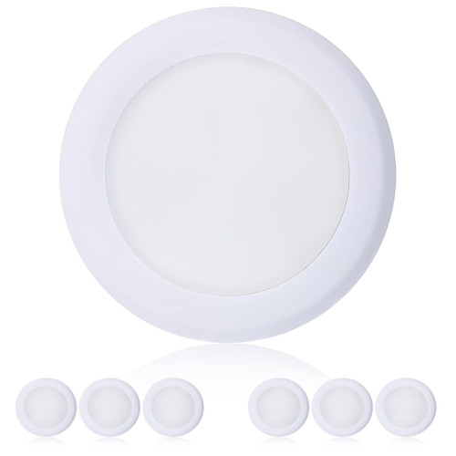 TOPELER 6in Dimmable Flush Mount Ceiling Recessed Light, 15W 4000K Cool White Low Profile Surface Mount LED Disc Light, Installs with J-Box or Canister, Energy Star & ETL-Listed Approvel, 6 Pack