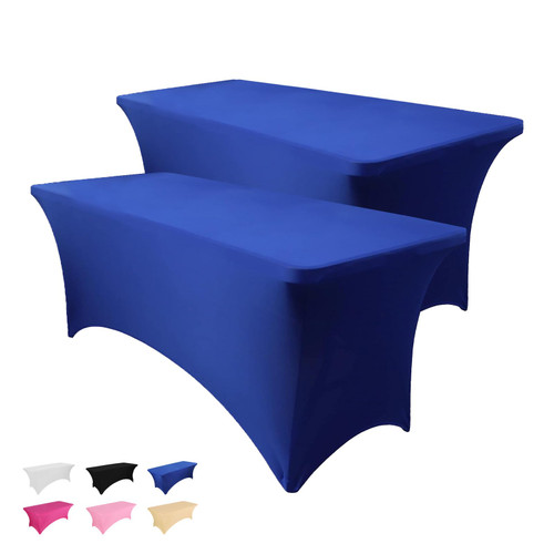 IOFRYION 2 Pack 4FT Table Cloth for Rectangular Tablecloth Royal Blue Stretch Fitted Table Cover Spandex Tablecloths Table Protector for Event, Cocktail, Wedding, Banquet or Parties