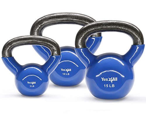 Yes4All Combo Vinyl Coated Kettlebell Weight Sets  Great for Full Body Workout and Strength Training  Vinyl Kettlebells 5 10 15 lbs