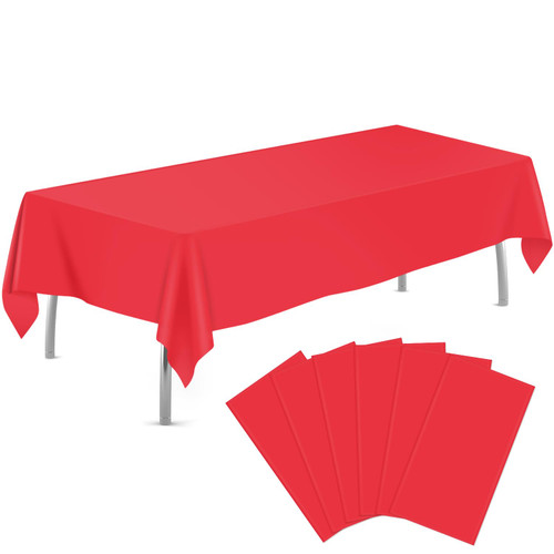 tujol Red 6 Pack Plastic Table Cloth 54" x 108", Disposable Tablecloths Rectangle Table Cover, Plastic Table Cloths for Parties