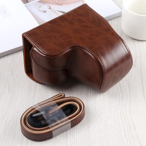 Camera Protective Shell Full Body Camera PU Leather Case Bag with Strap for Sony A6400 / ILCE-A6400