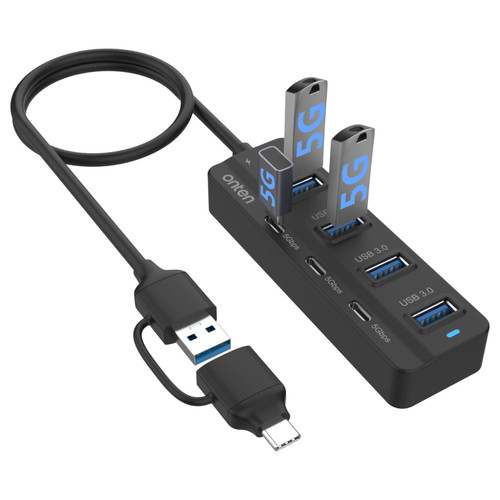 Onten USB C Hub,7Port USB 3.0 Hub,USB C to USB C Adapter,USB Splitter with 1.6 ft Cable 4*USB3.0 Ports,3*USB C Ports for Laptop MacBook Surface Pro and More USB/USB C Devices