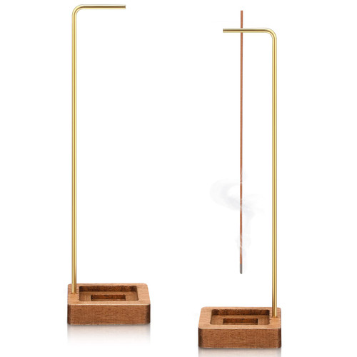2 Sets Incense Holder for Sticks, Wooden Modern Upside Down Incense Burner Ash Catcher Handmade Round Incense Tray Stand with Brass Incense Stick Silicone Mat for Home Decor Yoga Spa Mediation Zen