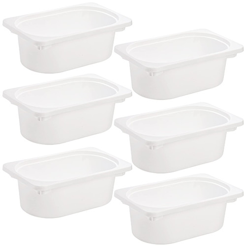 Elsjoy Set of 6 Plastic Storage Bins, White Organizer Bins Small Cubby Bins, Stackable Storage Container Shelf Basket for Classroom, Cubbies