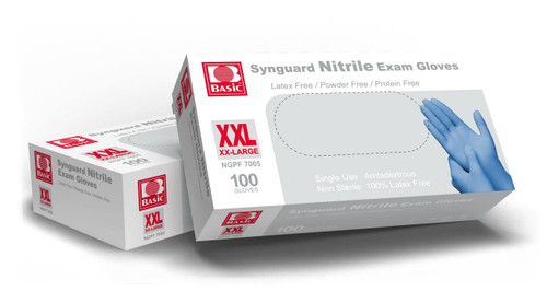 Basic Medical Blue Nitrile Exam Gloves - Latex-Free & Powder-Free - NGPF-7005 (Box of 100), XX-Large