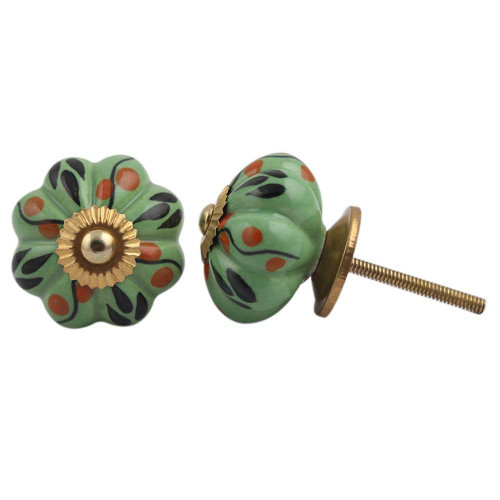 Indian Shelf 2 Pieces Kitchen Pulls | Three Leaf Knobs for Cabinets | Black Cabinet Door Knobs | Ceramic Drawer Knob | Girl Dresser Knobs | Cabinet Pull Knobs