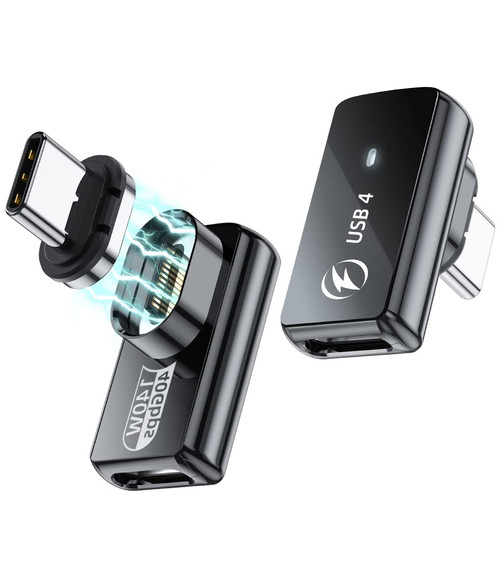 USB Type C Magnetic Adapter 2Pack, 24Pins Magnetic USB C Adapter 90 Degree USB-C Adapter with PD 140W Charge 40Gbps 8K 60Hz Video USB4 for Thunderbolt 3/4 MacBook Pro/Air Phone and More Type C Devices