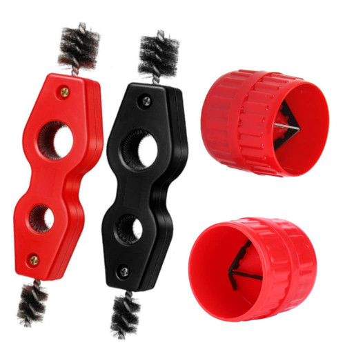 Pipe Cleaner Tool Set,Include 2 Piece Tube Scraper and 2 Piece 4 in 1 Pipe Cleaning Tool, Tube & Fitting Brush, Plumbing and Pipe Deburring Brush