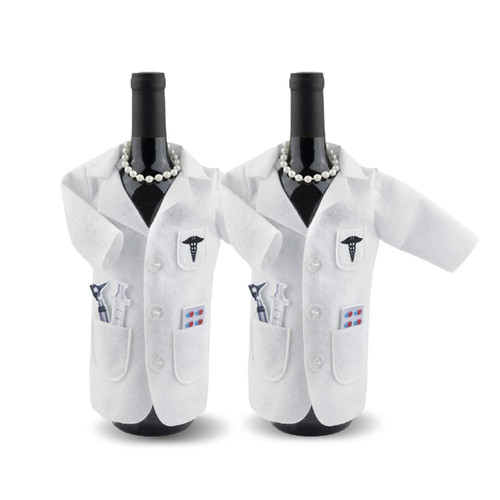 Set of 2 White Coat Wine Bags for Doctors (Female) - Graduation Wine Label for Doctors, White Coat Ceremony Gifts Wine Gift Bags, Medical School Graduation Gifts, Residency Match Day Gifts
