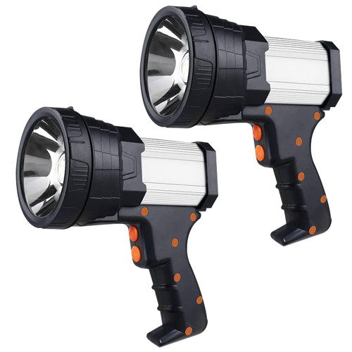 Ltybri Rechargeable Spotlight Flashlight 6000 Lumen Handheld Spotlight Super Bright Spotlight Flashlight LED Searchlight with Power Bank Function & Foldable Tripod 2Pack