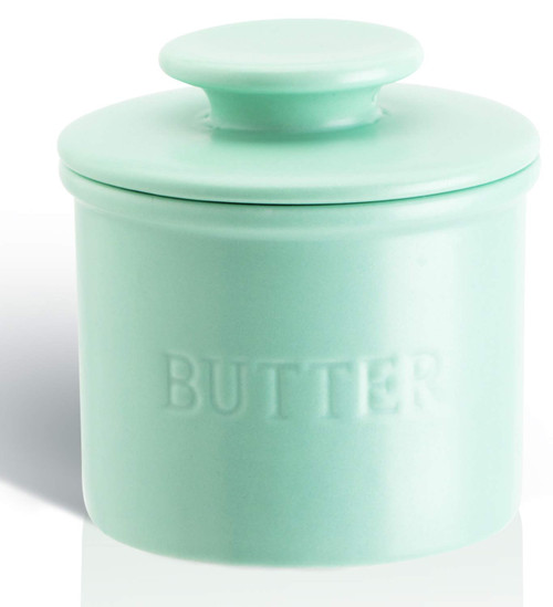 Warome Butter Keeper Crock for Counter, French Butter Crock to Keep the Butter Soft and Fresh, Big Capacity butter holder, Ceramic Butter Dish with Water - Mint Green
