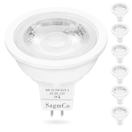 SagmCo MR16 LED Bulb 50W Equivalent,3000K Soft Warm White,AC/DC 12V,40 Degree,GU5.3 Base,5W 500 Lumens LED Spotlight Bulb, Perfect for Track and Home Lighting,Non-Dimmable,6 Pack