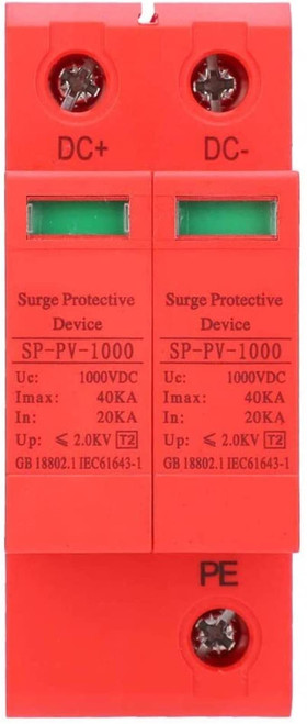 VEVEL Voltage Surge Arrester Device, Surge Protective Device DC Photovoltaic Lightning Protector Low-Voltage Arrester DC1000V 2P40KA