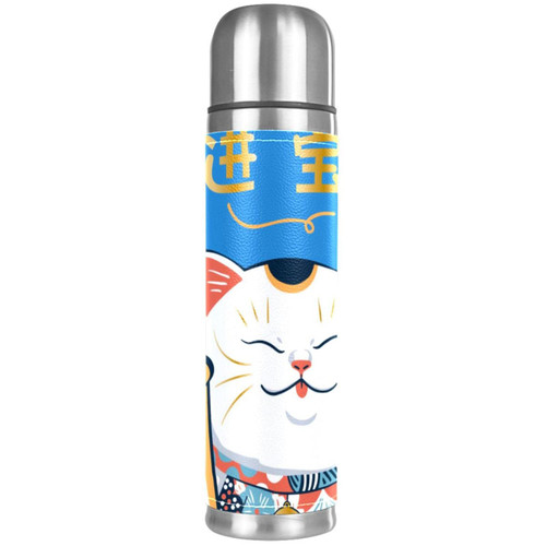 Insulated Water Bottle Stainless Steel Water Bottles Metal Water Bottle, cat animal cartoon blue
