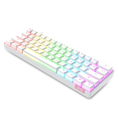 NACODEX Mini 60% Mechanical Gaming Keyboard - PBT Pudding Keycap Bluetooth 5.0 Rainbow Keyboard - 1000mAh Ultra-Compact Keyboard for Win/Mac/PC Gamer (Blue Switch White)