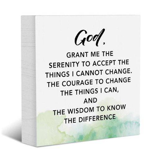 YYDS Inspirational Quote Watercolour Wood Box Sign, God Grant Me the Serenity Wood Box Sign Block Plaque, Home Office Desk Shelf Sign Decoration 5 X 5 Inches