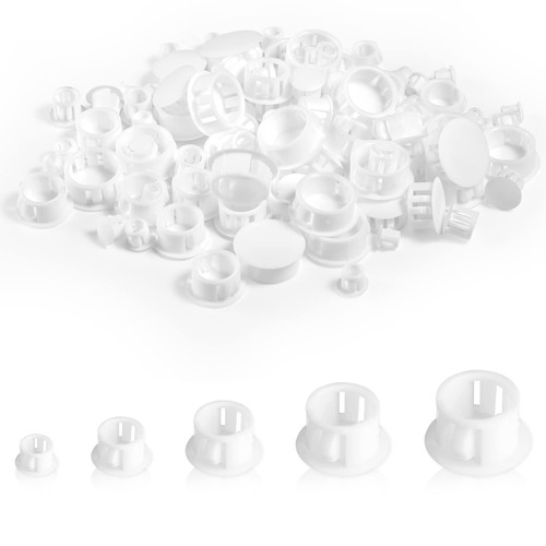 AIEX 120pcs (1/4"?5/16", 3/8", 5/8", 3/4") White Cabinet Hole Plugs Screw Cover Plastic Hole Plugs Screw Hole Plugs Furniture Hole Plug for Locking Hole Tube Furniture