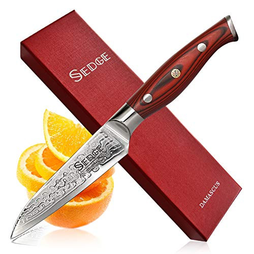 Sedge Paring Knife - Japanese Damascus AUS-10V High Carbon Steel - Peeling knife - Non-Slip Ergonomic G10 Handle with Gift Box - SD-S Series - 4"