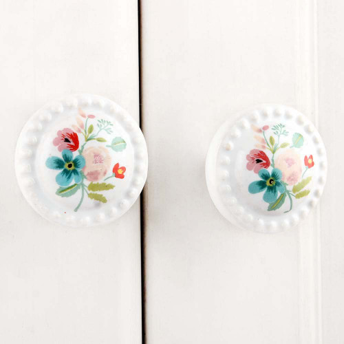Indian Shelf 2 Pack Knobs for Dresser Drawers|Flower Dresser Knobs Girls|Multicolor Pulls & Knobs for Cabinets & Drawers|Ceramic Cabinet Cup Pulls|Vintage Knobs|Vintage Knobs for Cabinets & Drawers