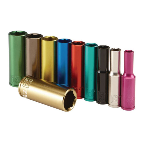 1/4 in. Drive Metric Color Coded Deep Socket Set, 10 Piece