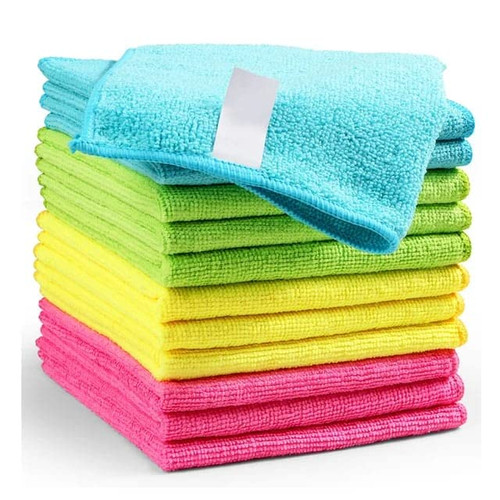 SWACCH Microfiber Cleaning Cloth,12 Pack Cleaning Rag,Cleaning Towels with 4 Color Assorted,12"X12"(Green/Blue/Yellow/Pink)