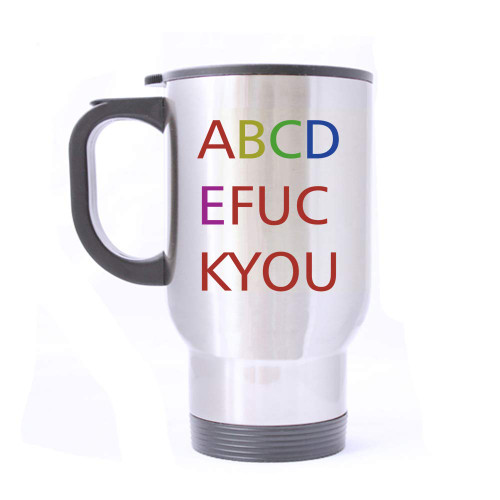 Artsbaba Travel Mug ABCDEFUCKYOU Stainless Steel Mug With Handle Travel Coffee/Tea/Water Mug, Silver Family Friends Birthday Gifts 14 oz Artsbaba Travel Mug ABCDEFUCKYOU Stainless Steel Mug With Handle Travel Coffee/Tea/Water Mug, Silver Family Friends Birthday Gifts 14 oz