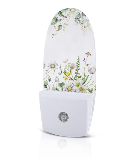 RisQiten Spring Floral Night Light, LED Plug in Night Light, Eucalyptus Leaves Weeping Botanical Summer Flowers Daisy Night Lights with Dusk to Dawn Sensor Kids/Adults Nightlight for Bedroom Bathroom