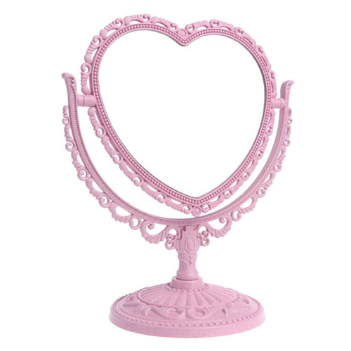 Makeup Mirror Heart Shaped Rotatable Double Sided Desktop Cosmetic Vanity Mirror Pink - Makeup Mirror,Cosmetic Mirror,Vanity Mirror,Table Mirror,Beauty Mirror,Portable.