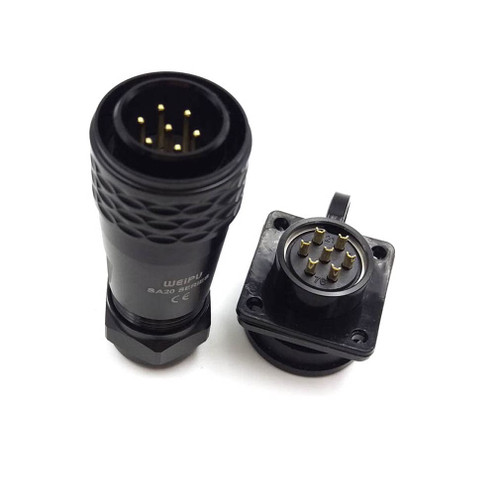 FORTTAR WEIPU SA20 Series 7 pin Waterproof Connector, IP67 7 Wire Aviation Industrial High Voltage Electrical Heavy Circular Connector Plug Socket, Black (Bulkhead Panel Mount, 7 Pin)