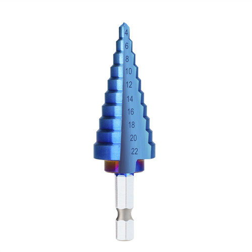 XMEIFEITS Step Drill Step Cone Drill Bit 3-12/13 4-12/20/22/32mm Hole Cutter for Wood Metal Drilling Tool Blue Coated Core Drill Bit (Color : 4 22mm)