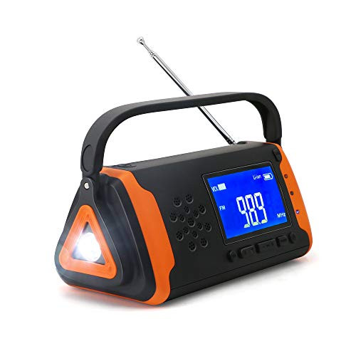 Emergency Weather Crank Radio 4000mAh - Portable Solar Powered with Hand Crank, AM/FM/NOAA Weather Alert Radio, Aux Music Play, USB Cell Phone Charger, SOS Alarm, LED Flashlight for Hurricanes