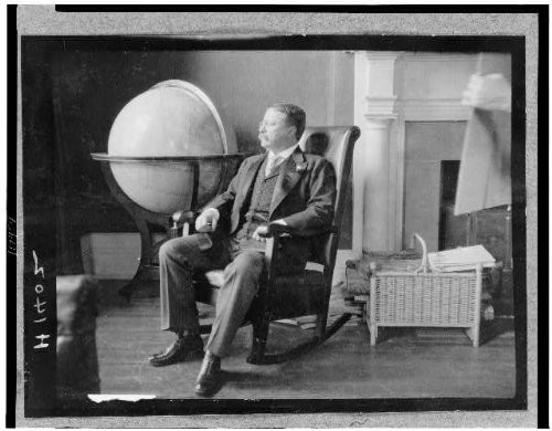 HistoricalFindings Photo: Theodore Roosevelt Seated in Rocking Chair by Large Globe,1908,President of US