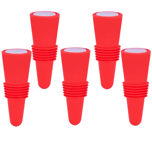 Wine Stoppers for wine bottles,FEIPUKER Colorful Silicone + Stainless Steel Wine Stopper,Wine Outlet Cap, Bottle Cover, Beverage Bottle Stoppers (5 pack red)