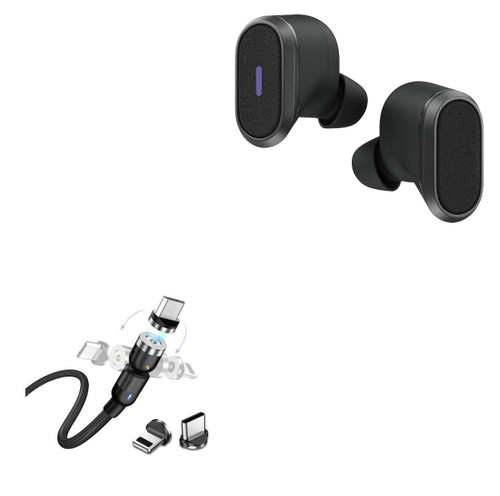 BoxWave Cable Compatible with Logitech Zone True Wireless - MagnetoSnap AllCharge Cable, Magnet Charging Cable USB Type-C Micro USB for Logitech Zone True Wireless - Jet Black