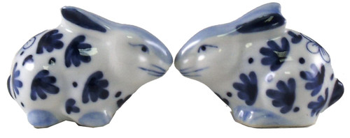 Bunnies Bunny Rabbits Blue and White Porcelain Salt and Pepper Shakers