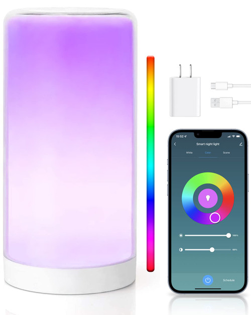 AMERCOT Smart Table Lamp, Dimmable LED Nightstand Lamp for Bedrooms, Compatible with Alexa, Google Assistant, Siri, Bedside Lamp, Tunable White and RGB, Touch Lamp, Voice and APP Control
