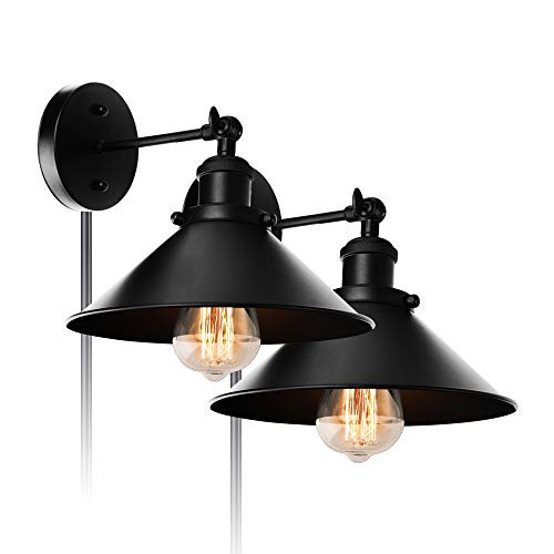 ALLTRUST Premium Retro Industrial Edison Simplicity Metal Plug in Wall Sconce Light Fixture Upgrade Black Finish Shade Vintage Wall Lamp E26 Base?2 Packs? ALLTRUST Premium Retro Industrial Edison Simplicity Metal Plug in Wall Sconce Light Fixture Upgrade Black Finish Shade Vintage Wall Lamp E26 Base?2 Packs?