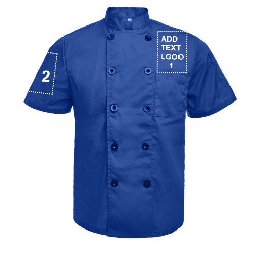 Custom Chef Coat Short Sleeve Chef Jacket Personalized Uniform Add Name & Logo-Royal Blue-XXL