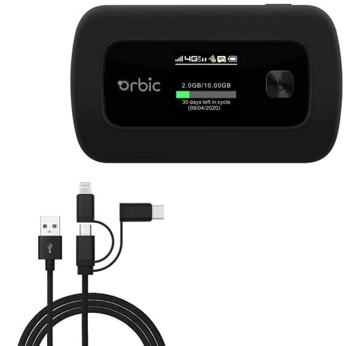 BoxWave Cable Compatible with Orbic Speed 4G Mobile Hotspot - AllCharge 3-in-1 Cable for Orbic Speed 4G Mobile Hotspot - Jet Black