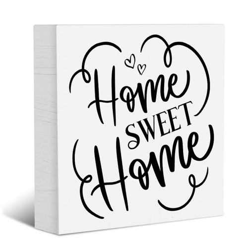 YYDS Home Sweet Home Wood Box Sign, Farmhouse Wood Box Sign Block Plaque, Home Desk Shelf Sign 5 X 5 Inches